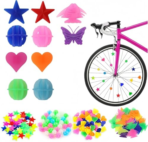 SHSHbuy Perles Rayons Velo,132 Pièces Clip Rayon Vélo Coloré,Vélo Plastique Perles de Bicyclette,Spoke Décoration Perle pour Enfants Filles Accessoires de Vélo