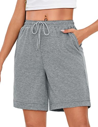 Uniexcosm Dam svettshorts dam korta pyjamasbyxor med fickor justerbar dragsko sommar sport löparshorts lösa för träning jogging lounge atletisk gym ledig