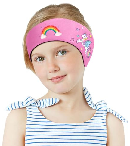 MoKo Bandeau de Natation Enfant, Protection Auditive Bandeau d'oreilles Enfants en Néoprène, Équipement Sport Nautique, pour Âge 1-2 Enfants Taille S, Licorne Arc en Ciel Rose