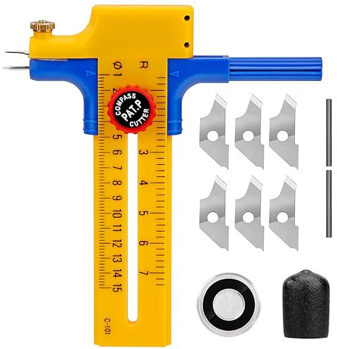 Compass Circle, Cercle Cutter Rotatif, Coupeur de Papier Circulaire, Réglable Precision Circle Cutter pour Les Cercles de 1-15cm, avec 6 Pièces Lames de Rechange, pour Couper Le Papier Carte en Cuir
