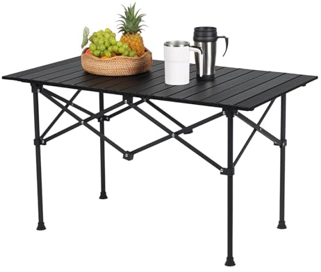 Relaxdays Tavolino da Campeggio Pieghevole, HLP 55x95x53 cm, Tavolo da Giardino Esterno per Picnic, in Acciaio, Nero, Lega