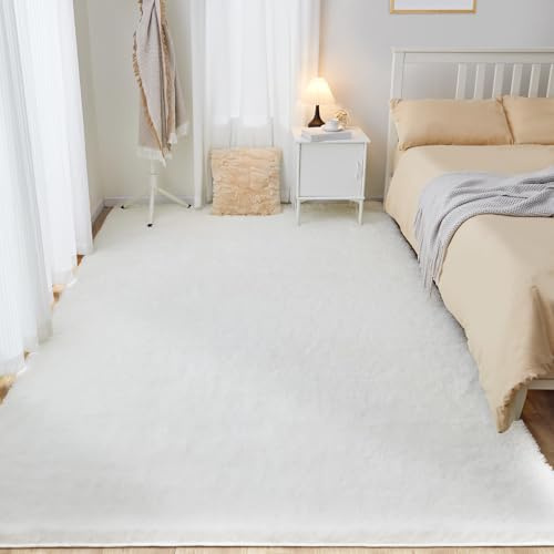 Tapis Salon de Couloir Tapis Chambre 80X150cm Moelleux à Poils Longs Crème | Moderne Pour Entree Interieur, Passage, Descente de Lit, Canapé Chevet Chambre Garçon/Fille Doux Shaggy Lavable