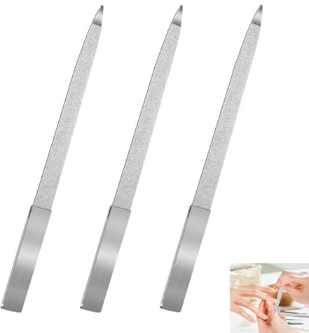 3 Pezzi Lima Unghie Metallo, Lima Zaffiro per Unghie, in Acciaio Inossidabile, per Manicure e Pedicure, Limetta Lavabile e Riutilizzabile, Accessori Donna Uomo, Strumenti Salone e Uso Domestico