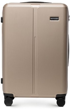 WITTCHEN Stripes Line Mittelgroßer Koffer 67,5 x 45 x 27 cm (L) | Hartschale Reisekoffer ABS, 65 l, 4 Rollen 360° | Für Lufthansa/Eurowings/Ryanair, zahlenschloss, teleskopgriff | Farbe: Gold