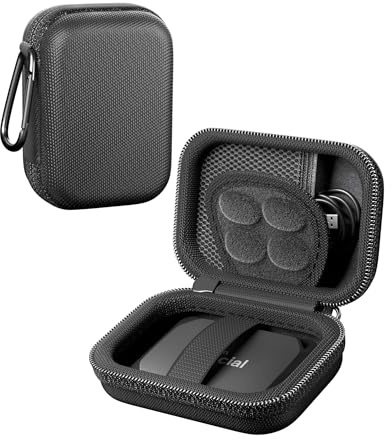 ProCase Hård bärväska för Crucial X9/X9 Pro/X10/X10 Pro – svart | Stötsäker extern Solid State Drive reseorganisatör, passar 1 TB-8 TB, liten kabelförvaringsväska, bärbar hårddiskfodral