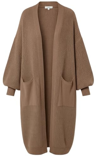 FAIRY TRENDZ Women's Long Balloon Sleeve Cardigan - Chunky Knitted Open Front Coatigan with Pockets - Warm Thick Oversized Coatigan Jumper for Ladies (UK, Alpha, One Size, Regular, Regular, Mocha)