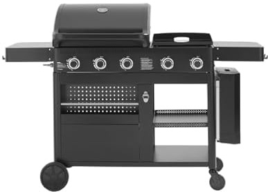 Cook'in Garden - Barbecue a gas FLAMY, 3 in 1, piastra + forno per pizza + barbecue a gas 3 bruciatori, griglie in ghisa smaltata