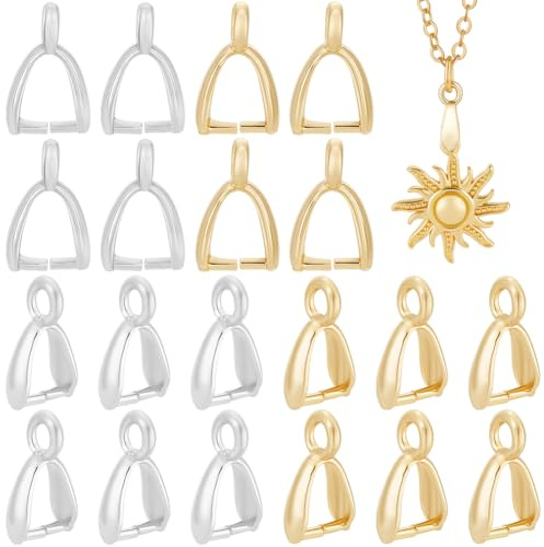 Beebeecraft 1 Box 100Pcs Pinch Bail Clip 14K Gold & 925 Sterling Silver Plated Ice Pick Pinch Bails Snap on Hooks Pendant Connector Jewelry Clasps for Pendants Necklace Jewelry Making DIY Crafts