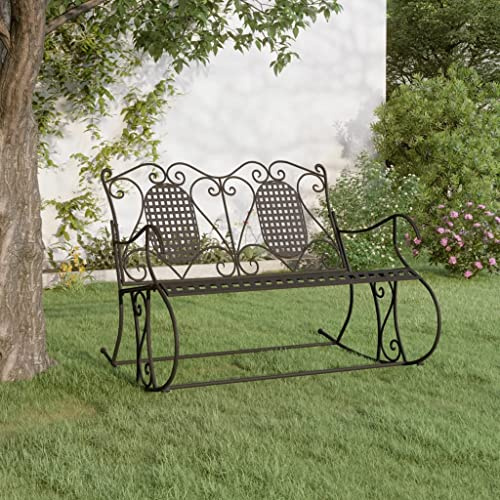 Yunovire Banc à bascule 2 places noir en acier 113 cm avec dossier haut pour jardin, terrasse, balcon, résistant aux intempéries, durable, stable, confortable
