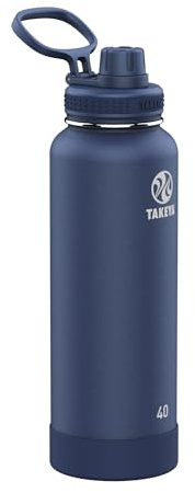 Takeya 51004 Actives Insulated Stainless Steel Water Bottle with Spout Lid, 18/8 Food Grade, Midnight