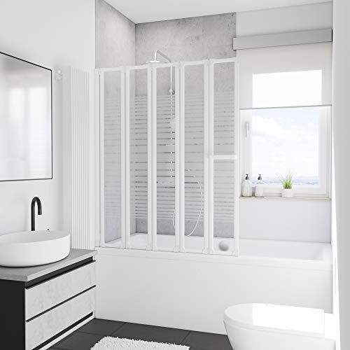 Schulte pare baignoire 115 x 140 cm, profilé blanc, 5 volets (280+4x220), paroi de baignoire réversible, verre de sécurité 3 mm, serigraphié, joint d'étanchéité