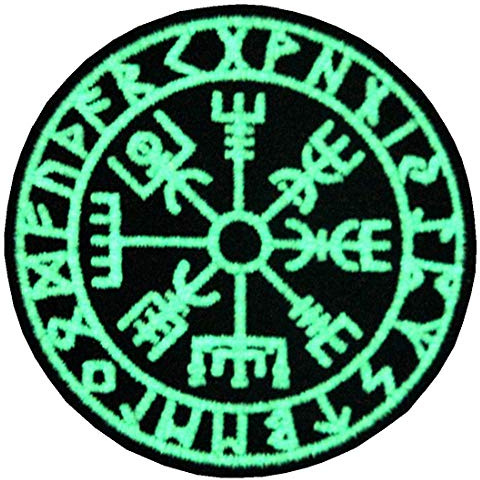 Vegvisir Viking Brújula Norse Rune Morale Táctica Broche Bordado de Gancho y Resplandor en el parche oscuro de Gancho y bucle de cierre