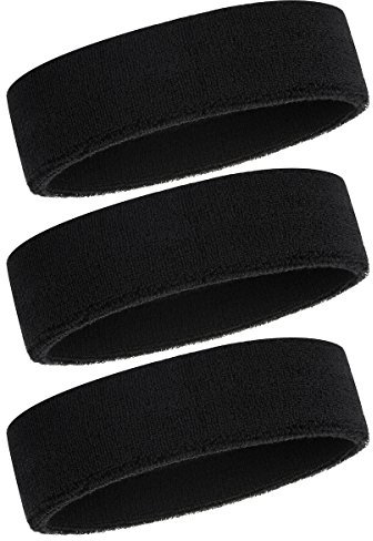 ONUPGO Schweißband Stirnband für Männer & Frauen - 3PCS Sports Stirnbänder Feuchtigkeitstransport Athletic Cotton Terry Cloth Schweißband Schweißabsorbierende Kopfband (Black 3)