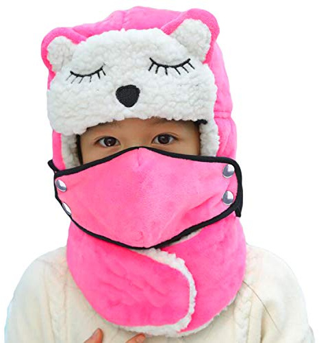 JIAHFR Chapka Enfant Hiver Motif à Panda Mignon Cagoule Polaire Chaud avec Masque Visage Détachable Bonnet Cache Cou Coupe-Vent pour Ski Cyclisme Snowboard, 54-56 cm