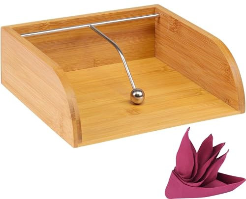 Porte-Serviettes/Distributeur Westmark, Poids en Acier Inoxydable, 33 x 33 cm - Serviettes Pliées en 1/4, Dimensions : 21,5 x 20 x 7 cm, Bambou/Acier Inoxydable, Tapas + Friends, Brun/Argent, 69942270