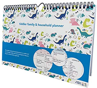 Planificador familiar y hogareño Organizador semanal sin fecha Diseño inteligente en tamaño A4 Espacio para 6 personas y 1 año de planificación Equipado con características útiles (Dinky Dinos)