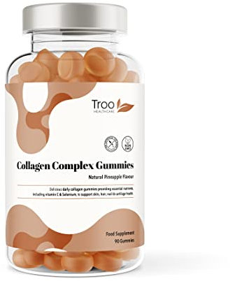 Troo Health Care Collagen Complex - 90 Natural Orange Gummies - One Per Day Hydrolysed Collagen with Biotin, Vitamin C & Selenium - Three Months Supply – Healthy Skin & Hair for Men & Women