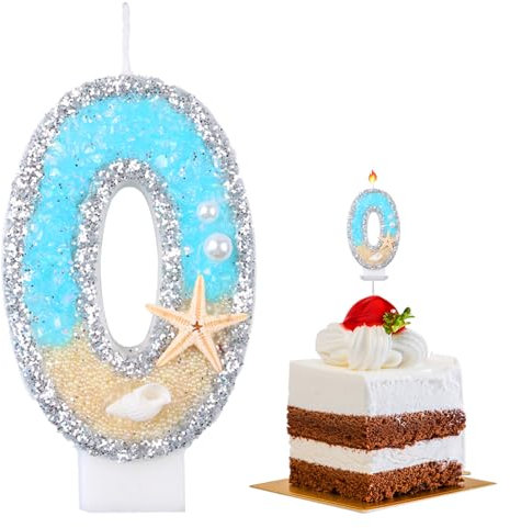 7.5cm Candelina,Candele di Compleanno Numero,Candela Compleanno Particolari,Candela Compleanno,Torta Topper per Compleanno Anniversario Feste,Tema Della Spiaggia Dell'oceano,(Numero 0)
