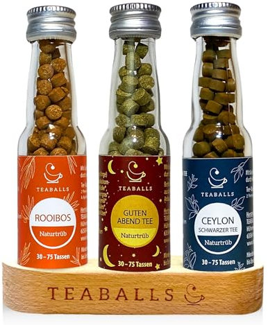 Teaballs Set da tè Relax con 3 Rooibos, Ceylon, buonanotte + espositore in legno, set regalo circa 90-225 tazze di tè biologico caldo senza zucchero, 100% calmante alle piante