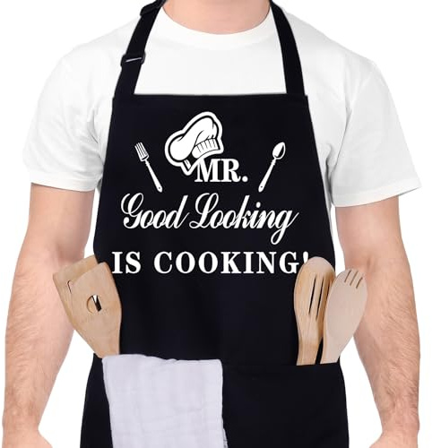 XLSXEXCL Funny Aprons for Men, MR GOOD LOOKING IS COOKING Design