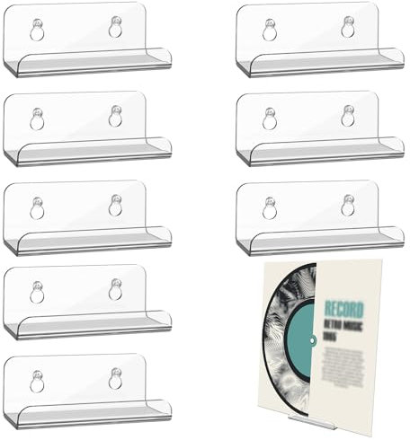 8pz 10cm Porta Dischi Vinili, Mensola Scaffale da Parete, Portadischi per Album in Acrilico Espositore per Dischi in Vinile Supporti Vinile per LP con Viti e Ancoraggi a Vite (Trasparente)