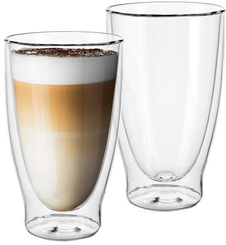 Doppelwandige Gläser 400ml – 2er Set Kaffeegläser für Latte Macchiato, Cappuccino & Espresso – Isoliertes Glas hitzebeständig & spülmaschinenfest – Kaffee Thermogläser Tassen