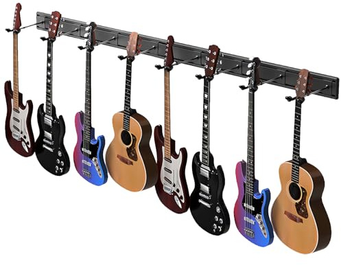 QJXX Guitar Wall Mount with Multiple Guitar Hangers, Holds 8 Guitars, Aluminum Metal Guitar Wall Rack Holder, Adjustable Guitar Holder Stand for Acoustic Electric Guitar Bass (8 Hangers Set)