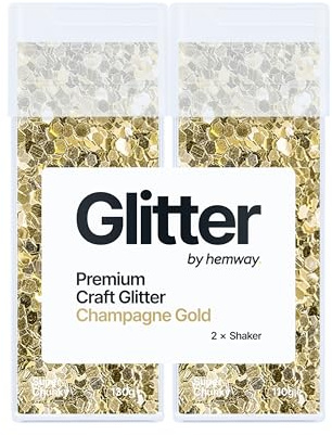 Hemway Craft Glitter Shaker Champagne Gold 110g x2 Pack Super Chunky | for Resin & Epoxy Crafts, Christmas Art Supplies, Nail, Body, Face, Eye, Festival, Crafting, Slime, Sparkle