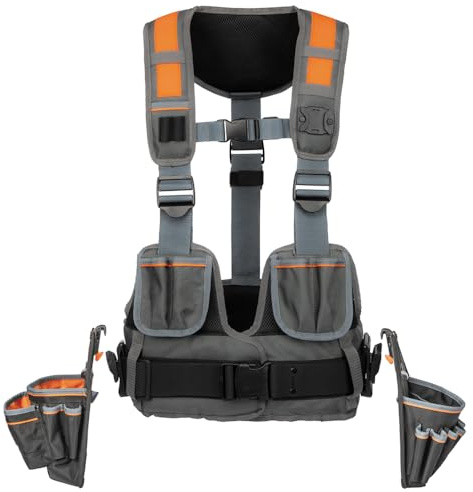Klein Tools 55829MB Gilet Combo avec poches à outils, entièrement réglable, support rembourré pour électriciens, charpentiers, construction