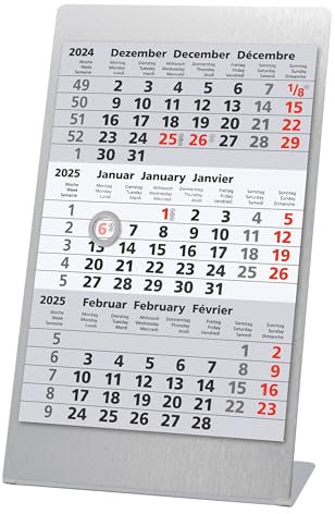 Truento 3-Monats-Tischkalender zum Aufstellen für 2 Jahre (2026 & 2027) inkl. Block und Magnet - Edelstahl gebürstet/silber - Bürokalender - Aufstellkalender - Stehkalender