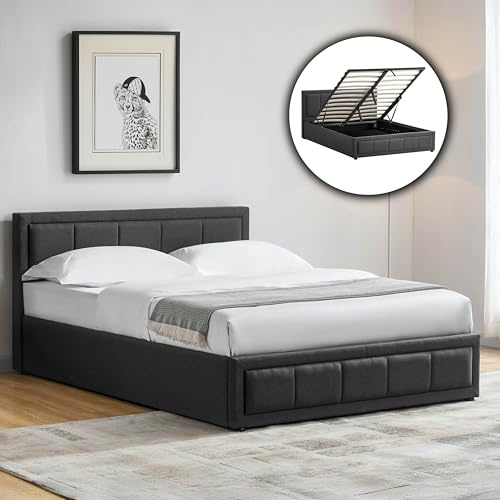 Vida Designs Vanita Double Fabric Bed Frame – Dark Grey – Modern Upholstered Design – 85H x 147W x 206D cm – Panel Headboard – UKFR Certified