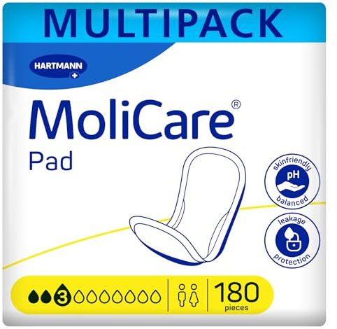 MoliCare Pad 3 Tropfen Inkontinenzeinlagen für Frauen und Männer bei leichter Blasenschwäche, Geruchsneutralisation, Auslaufschutz, fortschrittlicher Hautschutz, 180 Stück