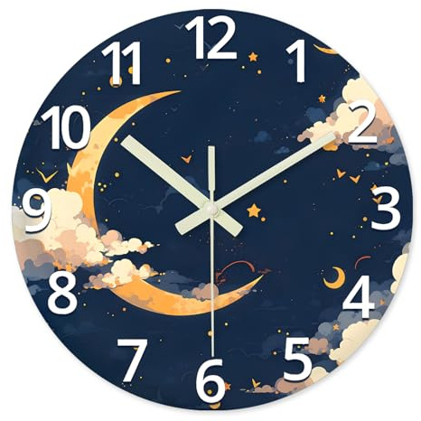 Moon Battery Powered Clock 12 Inch Glow in the Dark Wall Clock