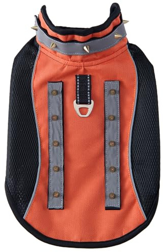 HDKUW Spiked Small Dog Vest with Handle – Anti-Bite & Predator Protective Tactical Dog Harness, Adjustable Fit with D-Ring & Breathable Linings (Orange, M)