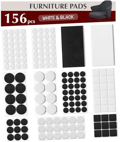 Felt Furniture Pads - Chair Leg Floor Protectors for Hardwood Floors - Felt Pads for Furniture - Furniture Sliders - Furniture Legs - 156 pcs - White and Black