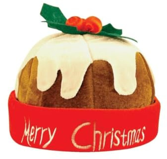 FASHION I LOVE Christmas Pudding Hat - Hat with Holly Berries - Warm Fleece Cap with Rolled Brim - Fancy Dress Xmas Party Hats for Adults and Teens (Christmas Pudding Hat With Holly)