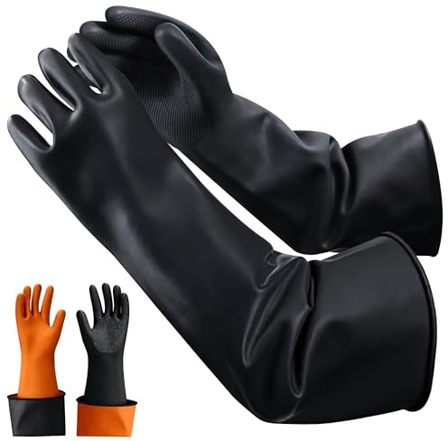 22Black Anti-Slip Chemical Resistant Rubber Gloves, Long Heavy Duty Glove, Industrial Safety Work Protective Gloves for Men, Forearm Protection Waterproof Resist Strong Acid, Alkali, Oil, XL Size