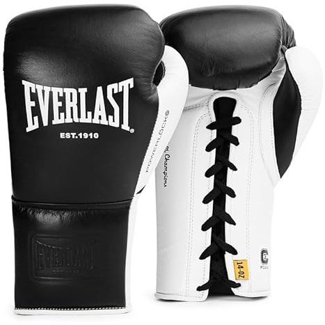 Everlast Powerlock OG Pro Fight 16oz Black/White Lace-Up Gloves for Bags & Competition, Advanced Foam, Ergonomic Grip - Authentic Everlast