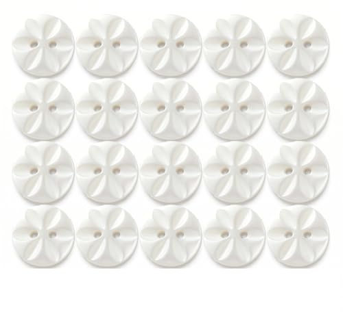 Smooth Flower Buttons 11mm Pearlised White Resin Fasteners Washable for Knitting Cardigans Sewing Clothing Crafts Handmades Repair Pack of 20 Shirts Blouses Needlework Replacement Items