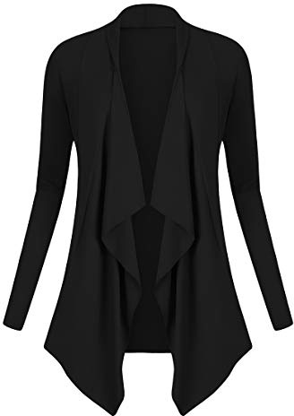 Urban GoCo Mujeres Cárdigan Drapeado de Manga Larga Chaqueta con Frente Abierto Rebecas Dobladillo Irregular Negro L