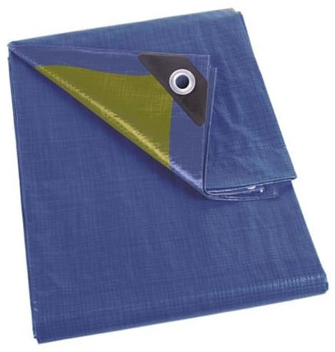 Perel Abdeckplane wasserdicht, Gewebeplane, Plane wasserdicht, Schutzplane, sehr stark, 16 Ösen, verstärkte Ecken, quadratisch, blau/grün, 110 g/m², 4 x 4 m