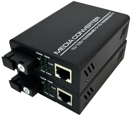 Gigabit Ethernet Medienkonverter Singlemode SC Transceiver Glasfaser Konverter 10/100/1000M RJ45 mit Zwei European Power Adapter,2 Pack