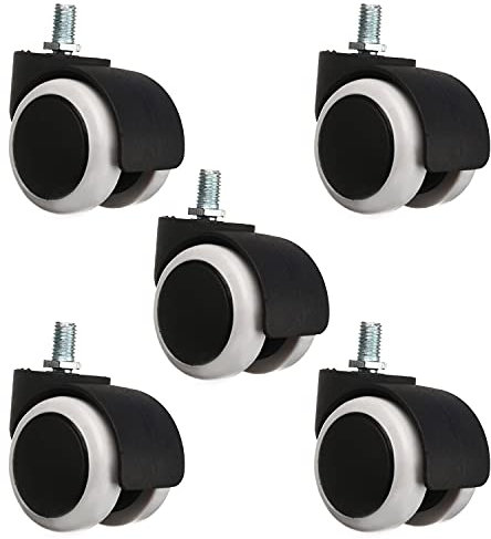 MroMax Office Chair Casters Wheels 1.97 Inch PU Twin Wheel Threaded Stem Swivel Caster White 5pcs