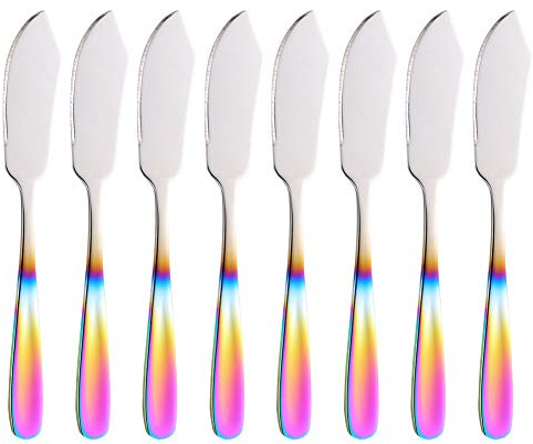 Buyer Star Cheese Butter Knife, Stainless Steel 18/10 6 Mini Desert Knives, Breakfast Slicer Sandwich Spreader,Set of 8 (Gradient Rainbow)