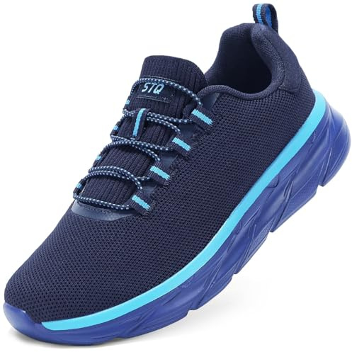 STQ Slip on Sneakers Women Orthopedic Walking Shoes Tennis for Plantar Fasciitis Relief Cushioned Sole Arch Support Breathable Non Slip Athletic Gym Workout Comfort Memory Foam Navy US 8