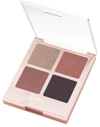 Mineral Fusion Eyeshadow Palette - Four Pressed Powder Shades in Matte, Glitter, and Shimmer Finishes - Natural, Lightweight Vegan Eye Makeup - (Girls Night Out)