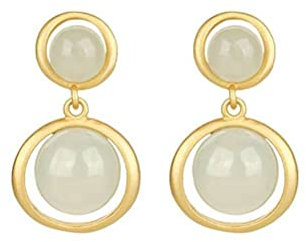 Ibuprofen Orecchini in Stile Etnico Retrò S925 in Argento Sterling Placcato in Oro con Intarsi in Nefrite Anello in Giada Bianca Orecchini a Bottone con Orecchio Vuoti e Intelligenti e Sempliciargento