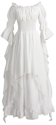 CR ROLECOS Abito medievale da donna Abiti eleganti molti stili Abito vittoriano Donne Gotico Abito da strega Abito da sposa medievale, bianco, S-M