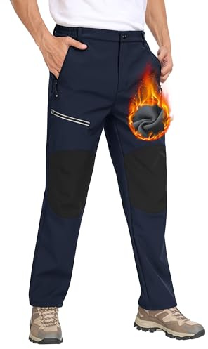 MoFiz Pantalon Randonnée Homme Softshell Chaud Pantalon de Ski Chasse Doublé Polaire Imperméable Hiver Pantalon de Travail avec Poches Zippées