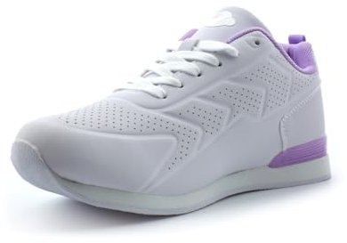 Womens Bowling Shoes Womens Bowls Trainers Ladies Bowls Shoes Ladies Bowling Trainers Garden Bowl Shoe Lawn Bowl Shoe Lace Up Trainer Lightweight Trainer White/Lilac 5 UK